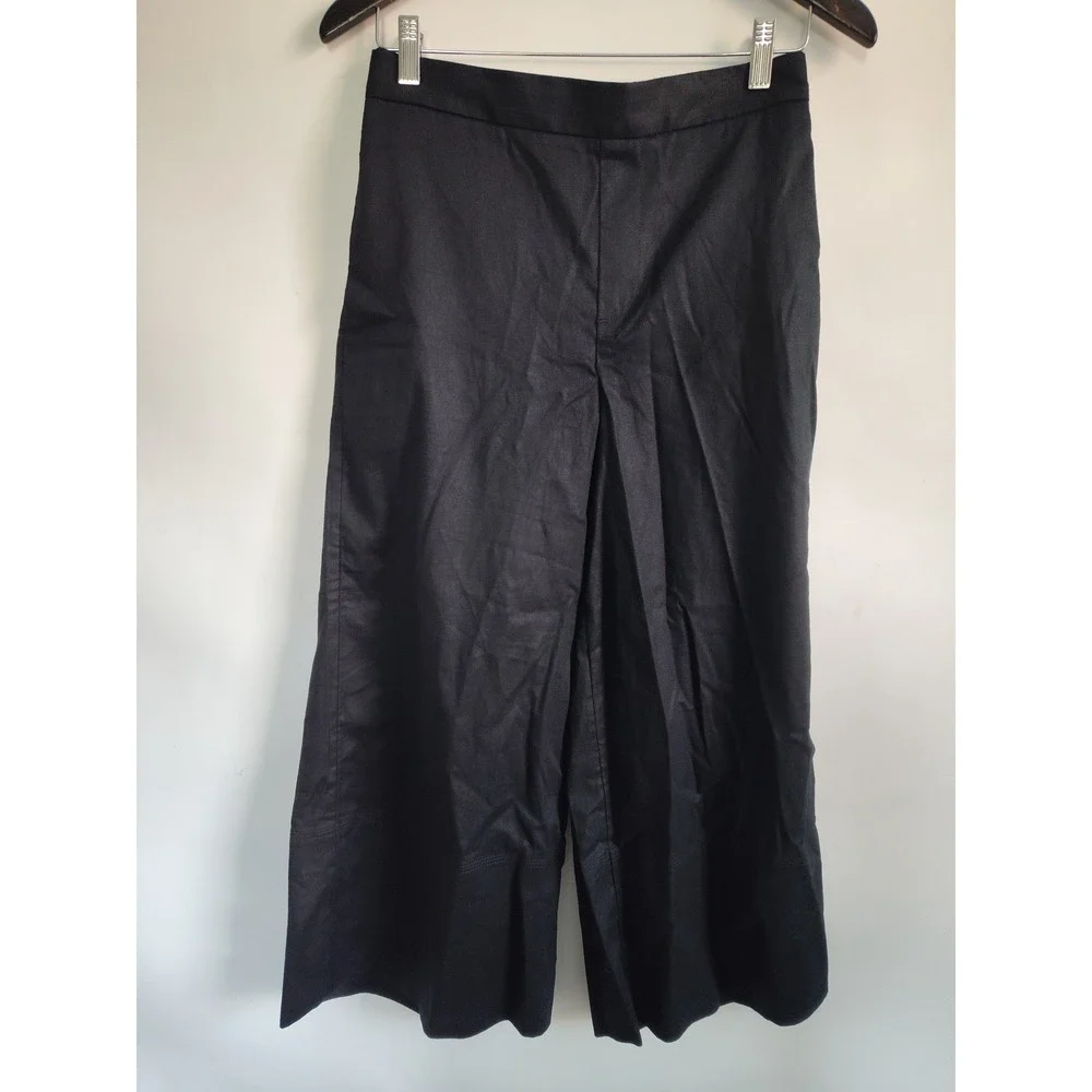 New Banana Republic Pants Small Linen Blend Cropped Flowy Wide Leg Black Pull On